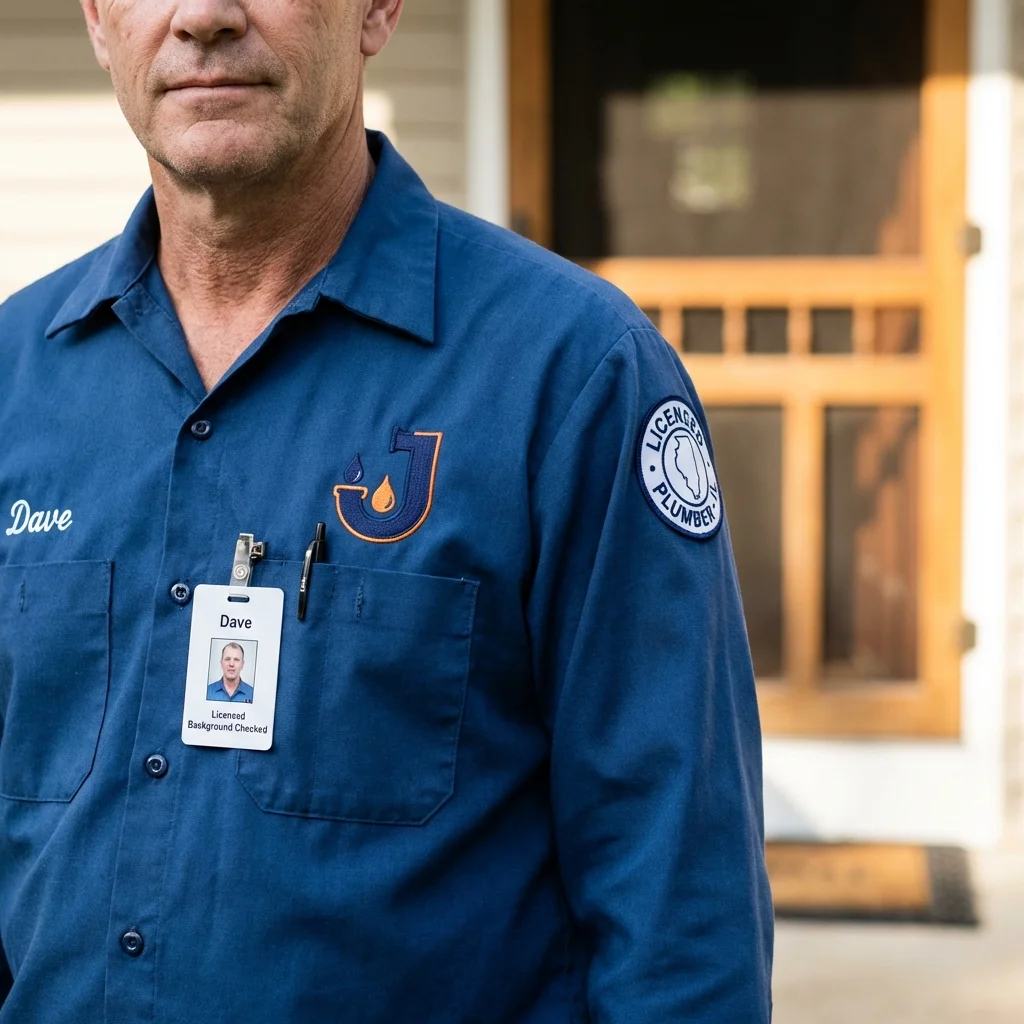 Licensed plumber showing ID badge in Kewaunee, WI