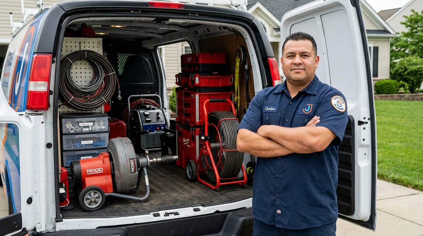 Professional drain cleaning equipment and Johns Plumbing LLC plumber in Kewaunee