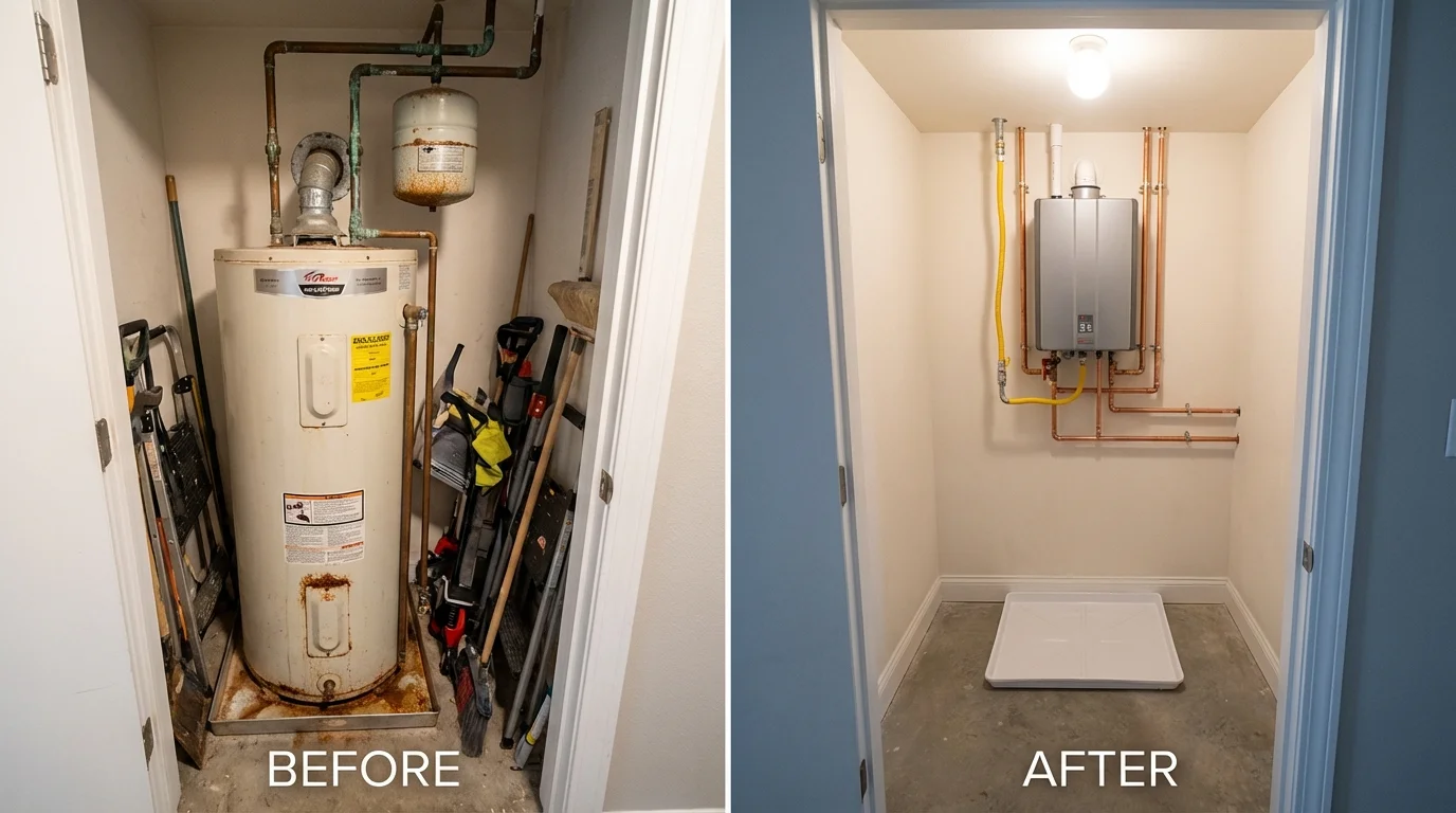 Tank water heater versus wall-mounted tankless unit comparison for Kewaunee, WI homeowners